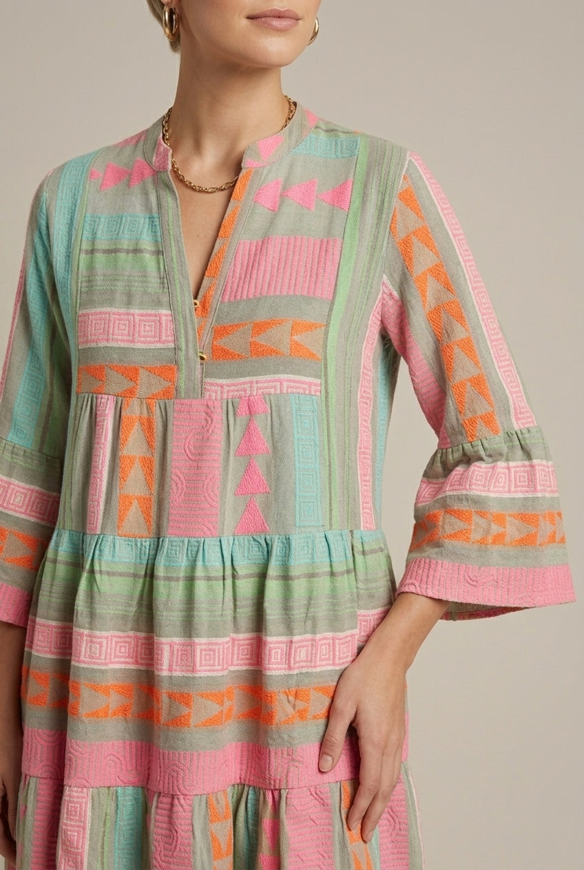 Women's Geometric Print Midi Dress Tiered