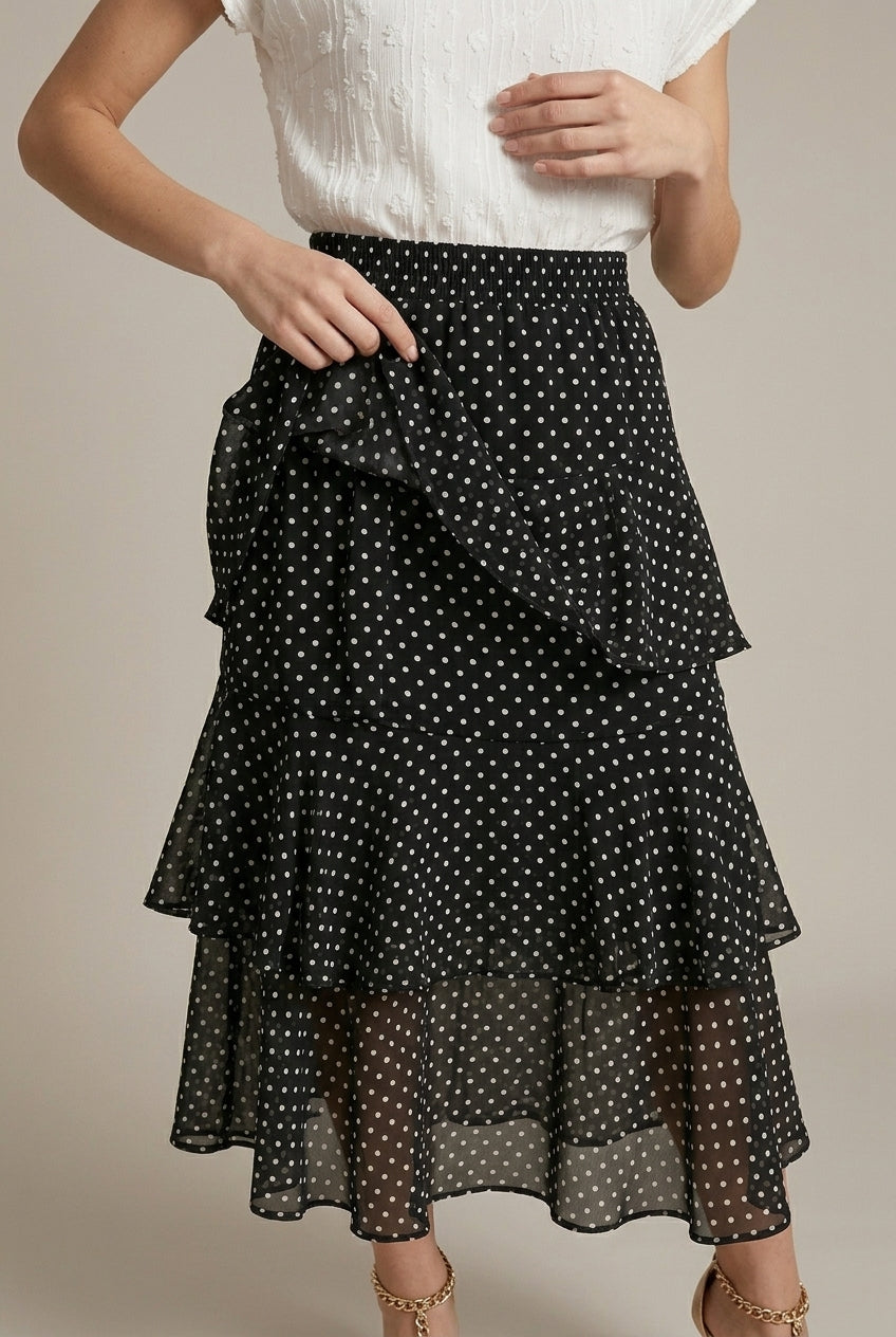 Women's Floral Midi Skirt Chiffon Tiered A-Line