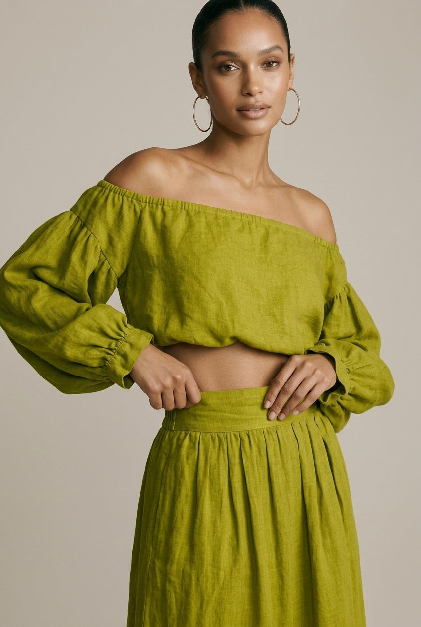 Women's Off Shoulder Top - Irregular Overskirt Two Piece Set