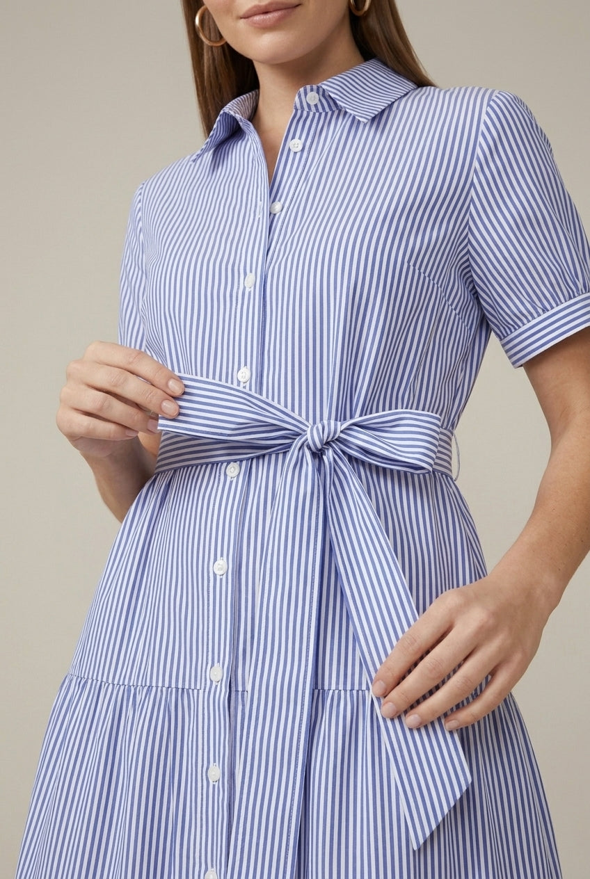 Women's Striped Maxi Dress Tiered Button-Down