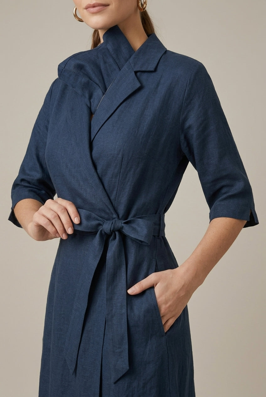 Women's Linen Midi Dress Relaxed Fit