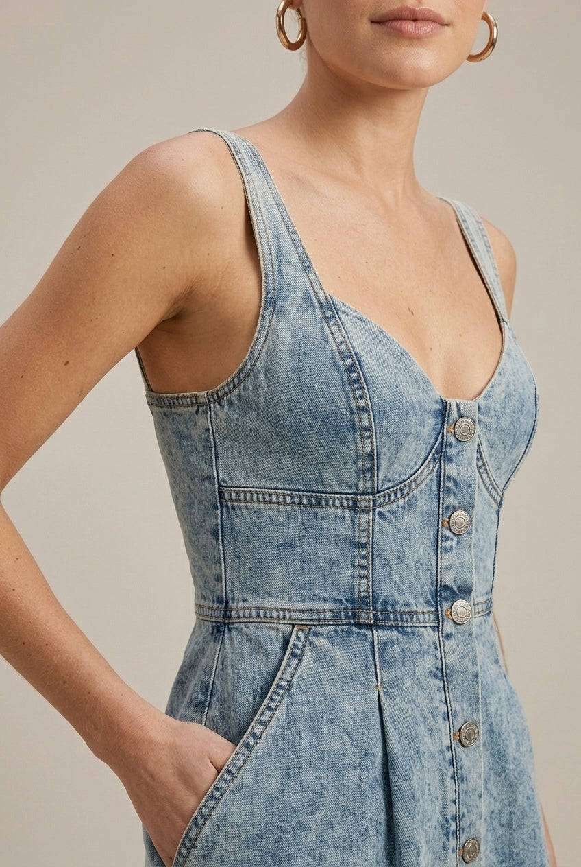 Women's Denim Midi Dress A-Line