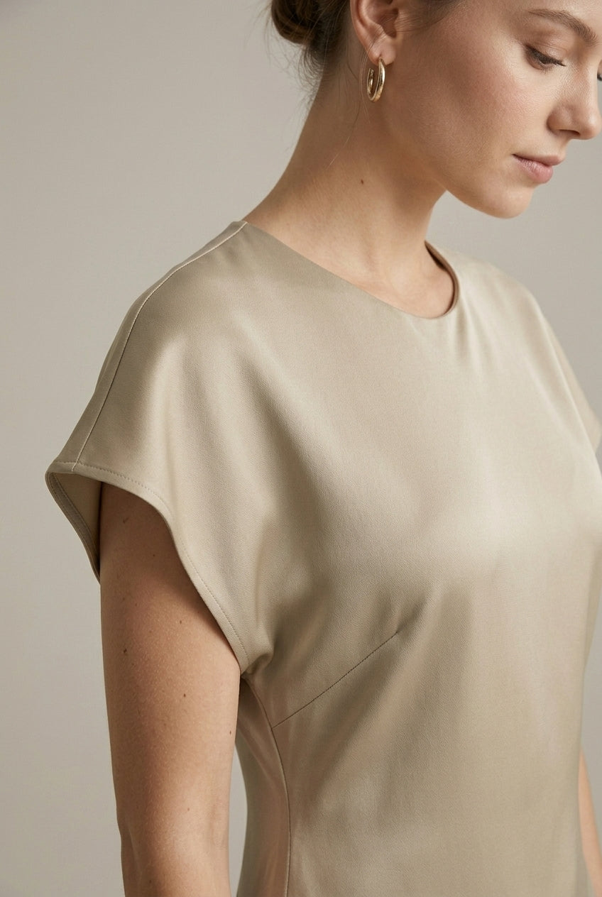 Women's Round Neck Satin Midi Dress