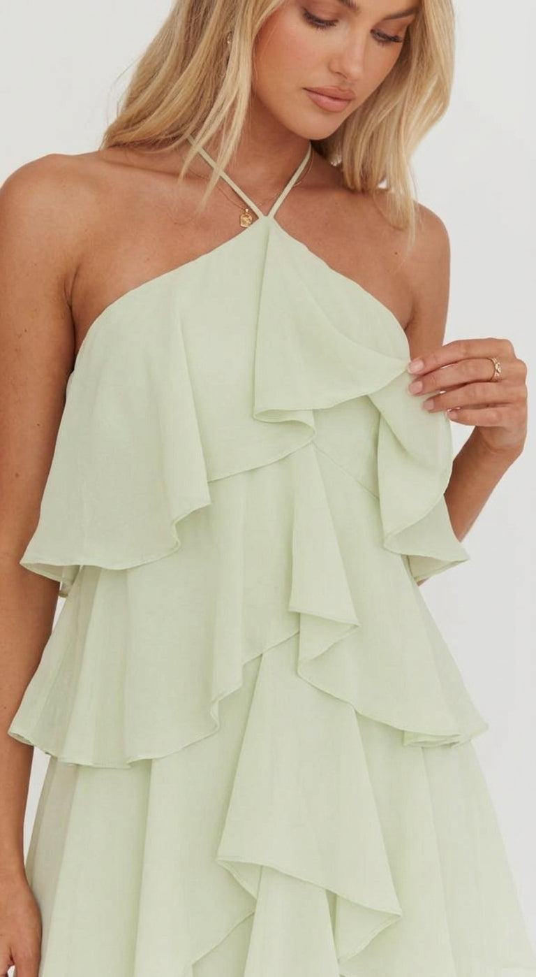Women's Floral Halter Ruffled Tiered Maxi Dress