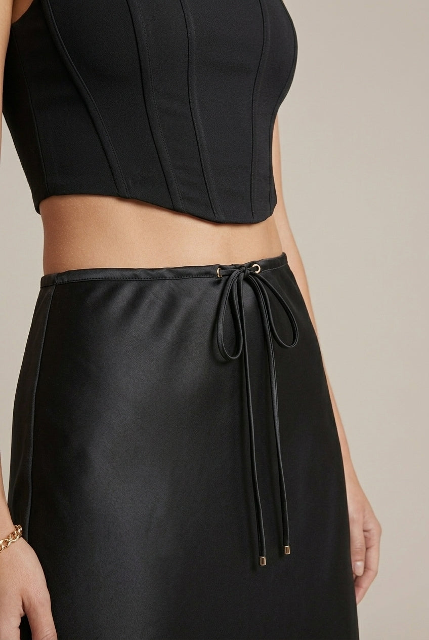 Women's Satin A-Line Maxi Skirt with Drawstring Waist