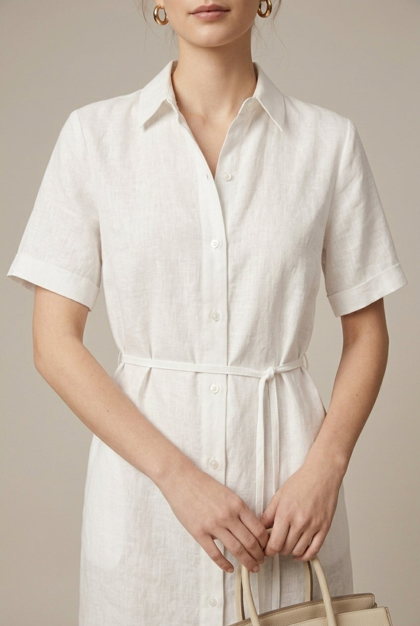 Women's Linen Shirt Midi Dress Relaxed Fit