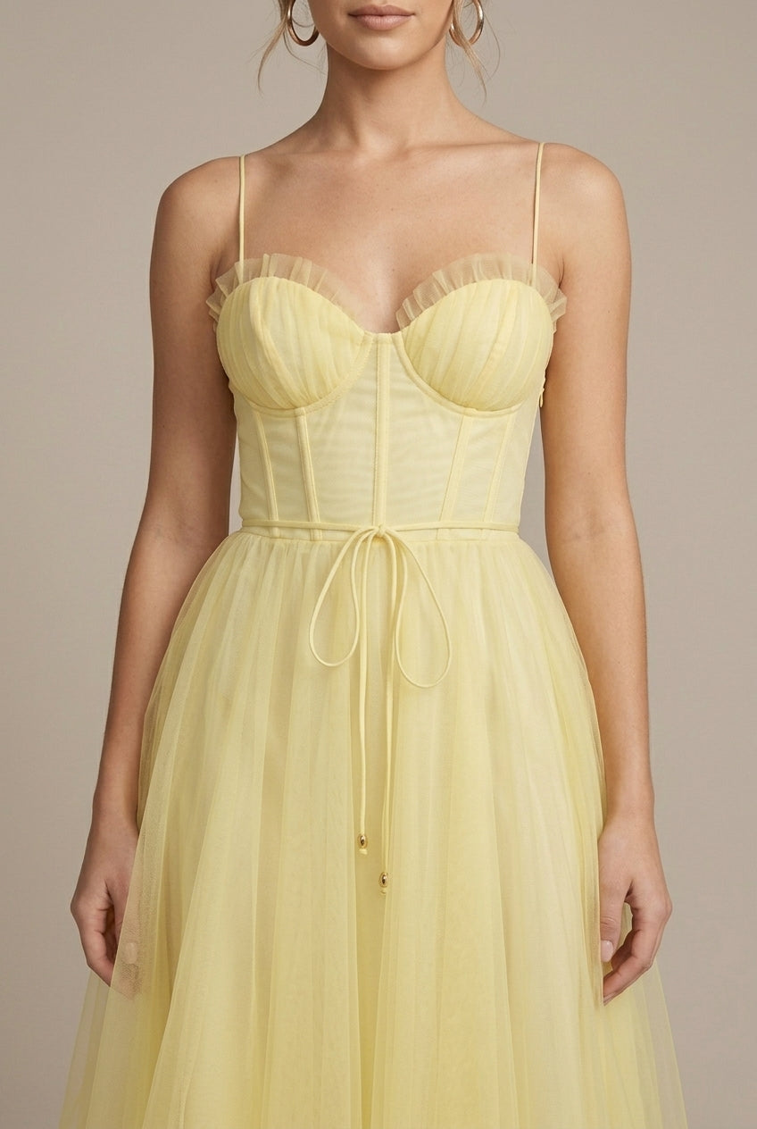 Women's Tulle Midi Dress Corset Bodice Sweetheart Neck