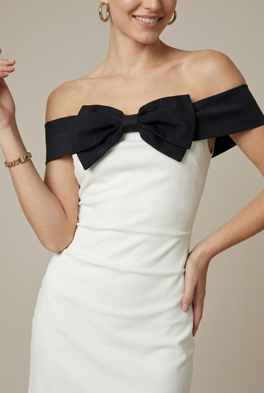 Women's Mini Dress Off-Shoulder Bow Accent Bodycon