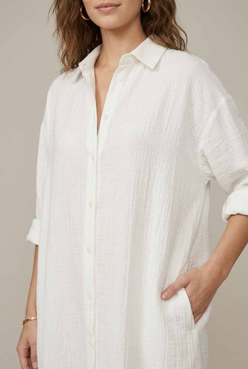 Women's Linen Shirt Oversized Midi Dress
