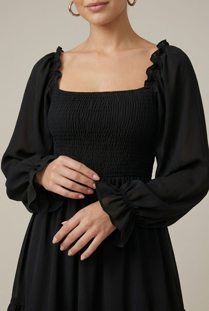 Women's Mini Dress Smocked Puff Sleeve