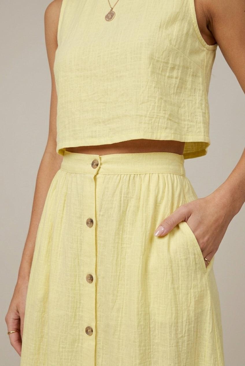 Women's Linen Two-Piece Skirt Set Sleeveless Crop Top