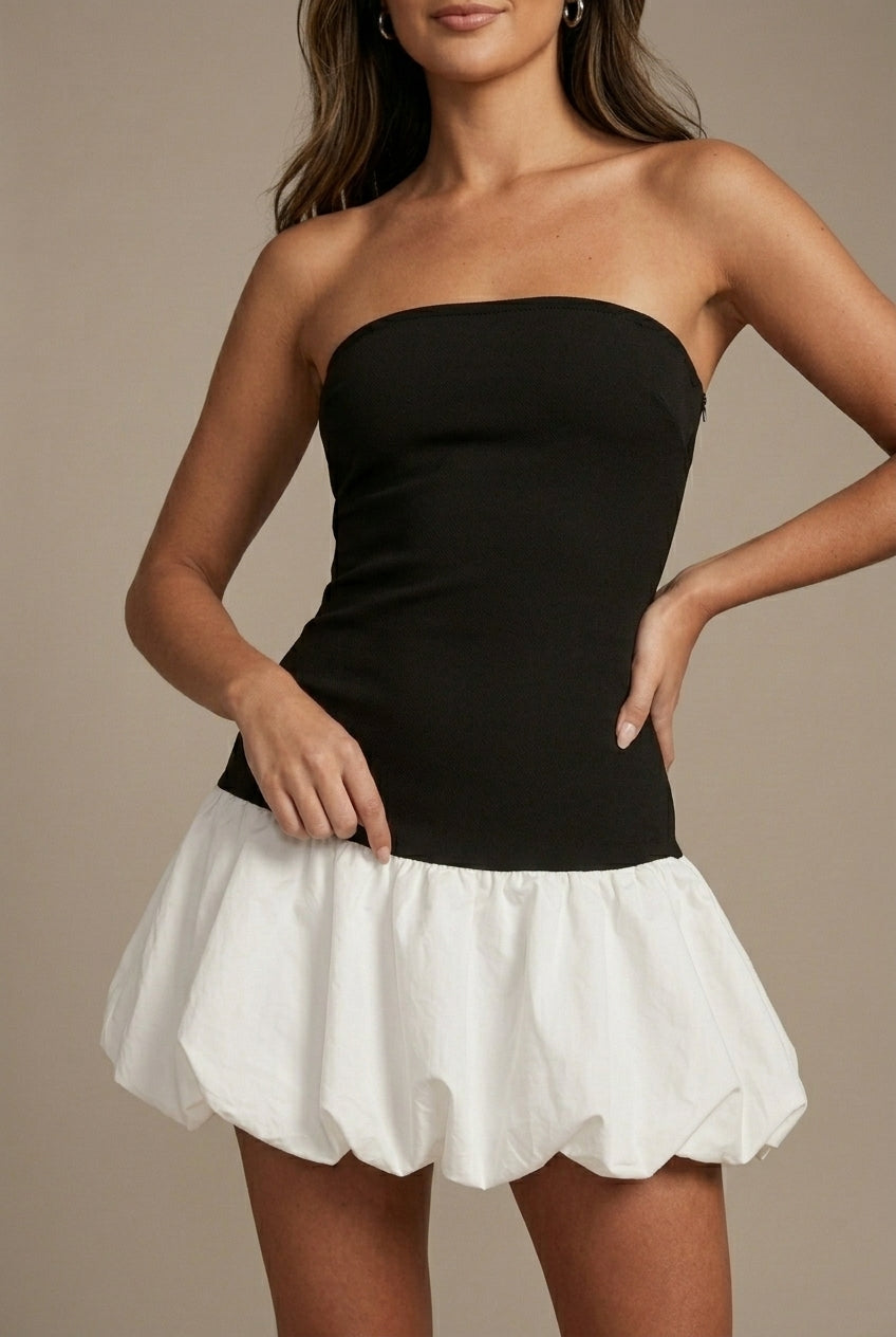 Women's Strapless Mini Dress with Contrast Bubble Hem
