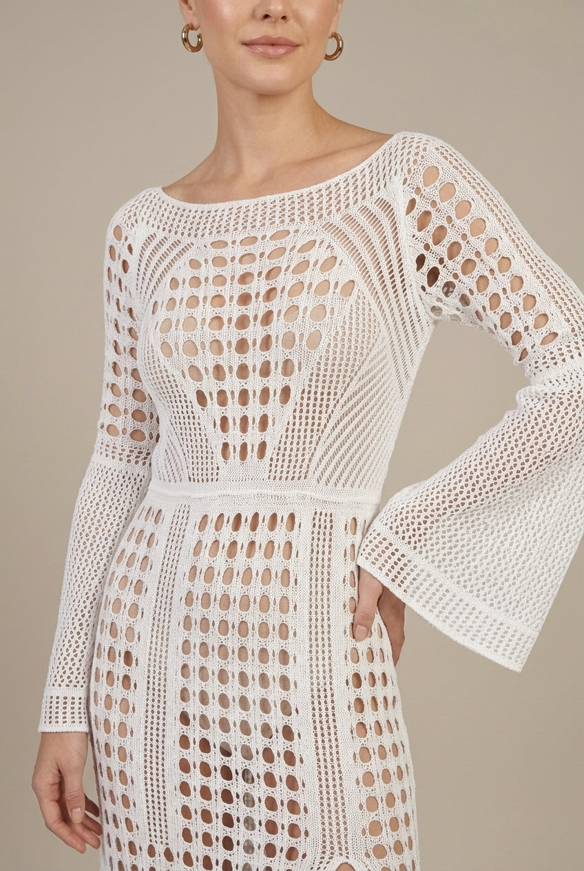 Women's Crochet Maxi Dress Side Slit - Beach Cover Up