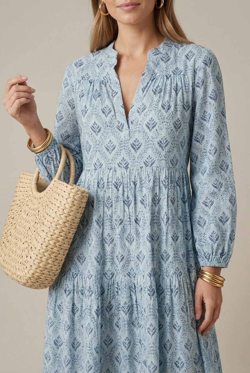 Women's Printed Maxi Dress V-Neck
