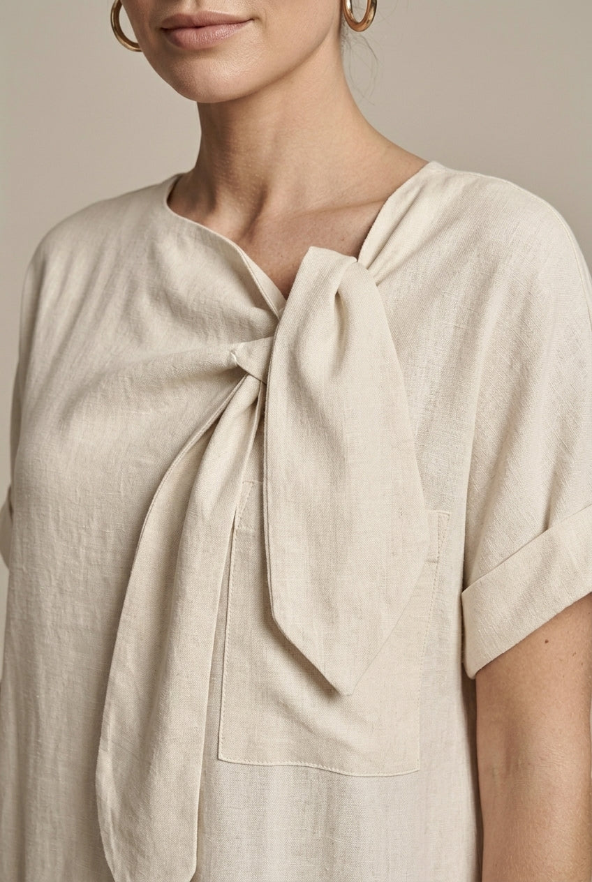 Women's Linen Maxi Dress Tie Front