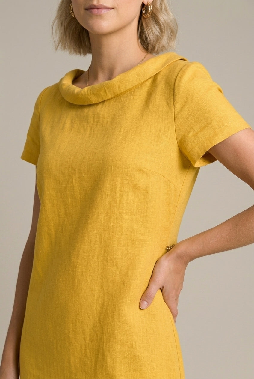 Women's Linen Midi Dress Cowl Neck