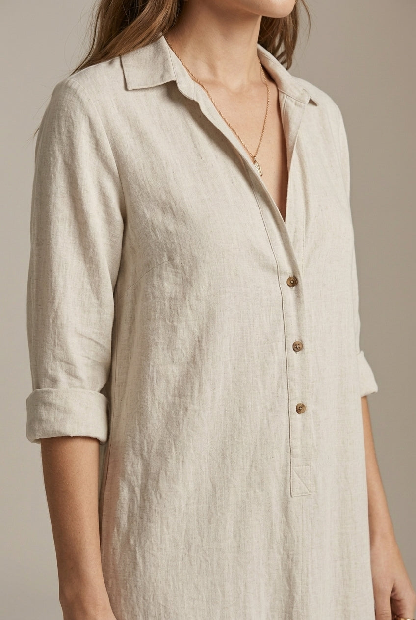 Women's Off White Linen Maxi Dress Relaxed Fit