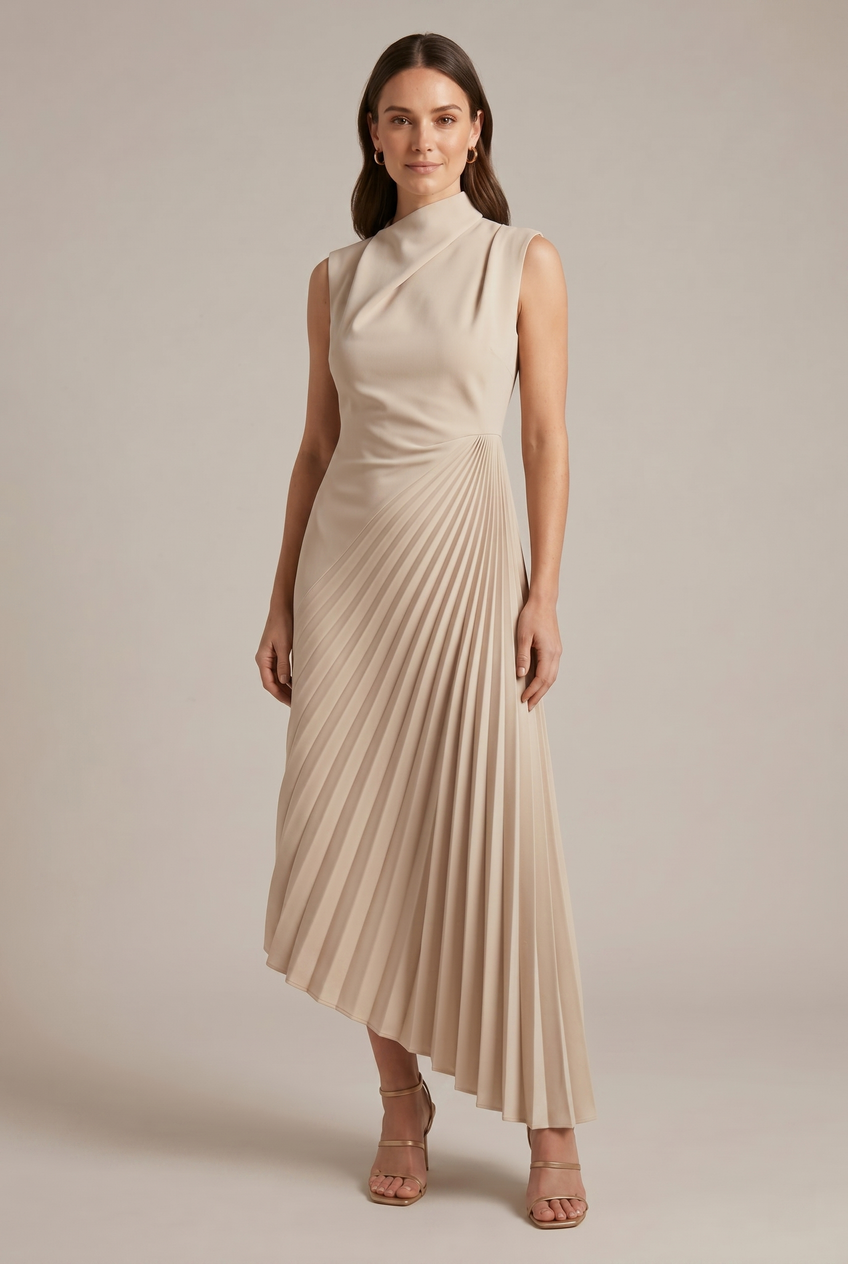 Women's Mock Sleeveless Pleated Maxi Dress