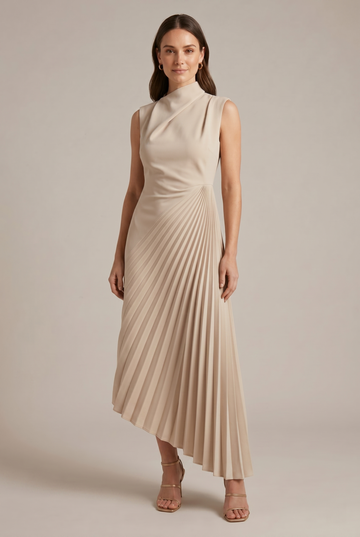 Women's Mock Sleeveless Pleated Maxi Dress