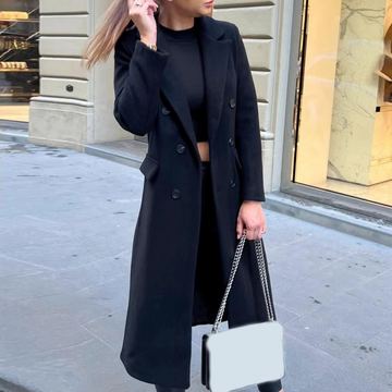 Mid Length Coat with Double Breasted Buttons and Structured Lapel
