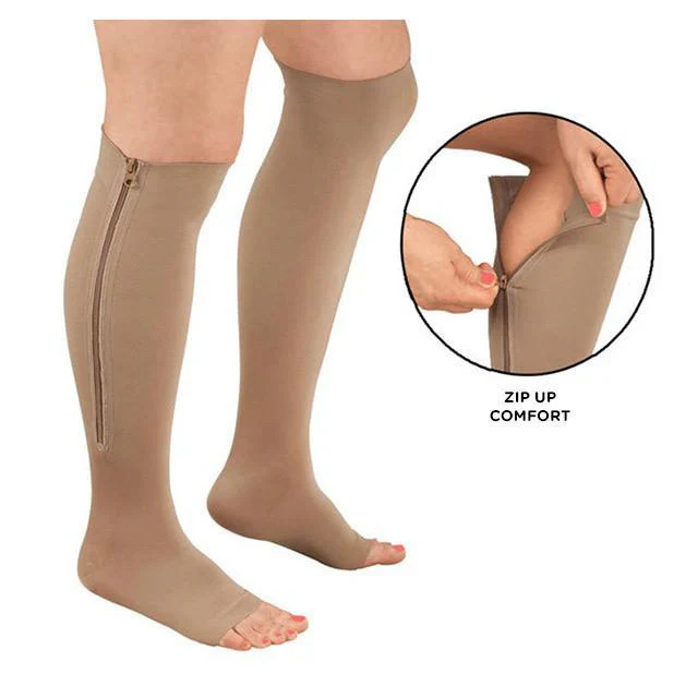 Zipper Compression Socks with Open Toe and Moisture Wicking, 20-30 mmHg Graduated Support