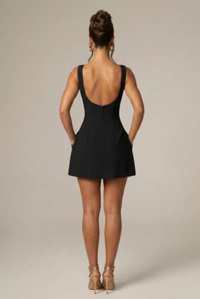 Women's Sleeveless Fit and Flare Mini Dress with Boat Neck Open Back