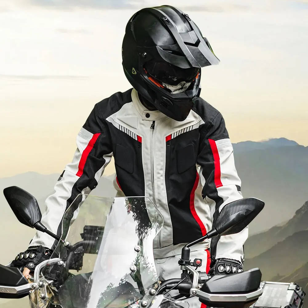 Two Piece Motorcycle Gear Set with Removable EVA Armor and Thermal Liner, Reflective Panels