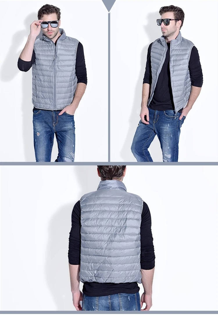 Packable Down Vest with Stand Up Collar and Three Pockets, Wind Resistant