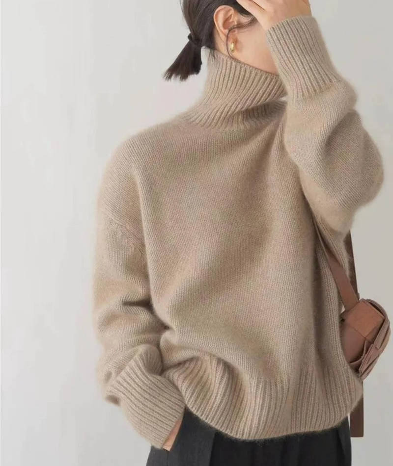 Turtleneck Sweater with Stretch Knit and Full Wrist Coverage, Loose Fit