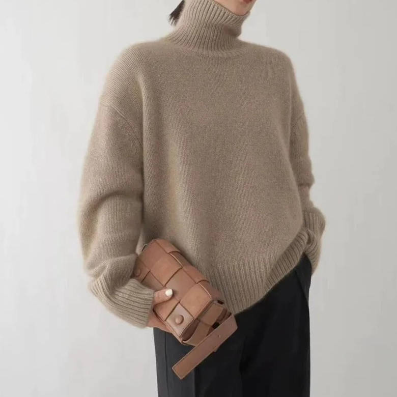Turtleneck Sweater with Stretch Knit and Full Wrist Coverage, Loose Fit