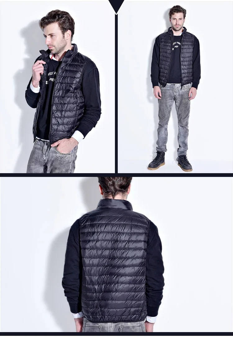 Packable Down Vest with Stand Up Collar and Three Pockets, Wind Resistant