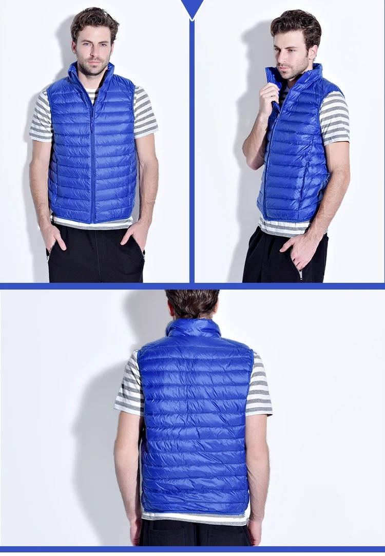Packable Down Vest with Stand Up Collar and Three Pockets, Wind Resistant