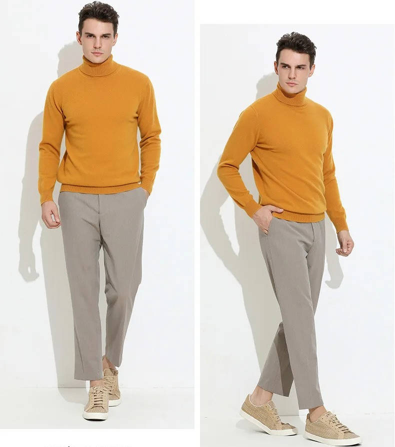 Men's Turtleneck Sweater with Stretchy Knit and Ribbed Edges, Slim Fitted