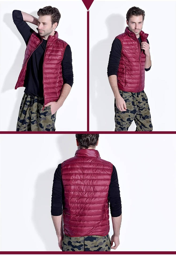 Packable Down Vest with Stand Up Collar and Three Pockets, Wind Resistant