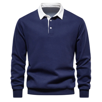 Men's Long Sleeve Polo Shirt with Three Button Neckline and Ribbed Cuffs