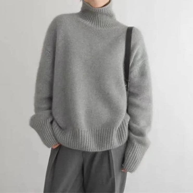 Turtleneck Sweater with Stretch Knit and Full Wrist Coverage, Loose Fit