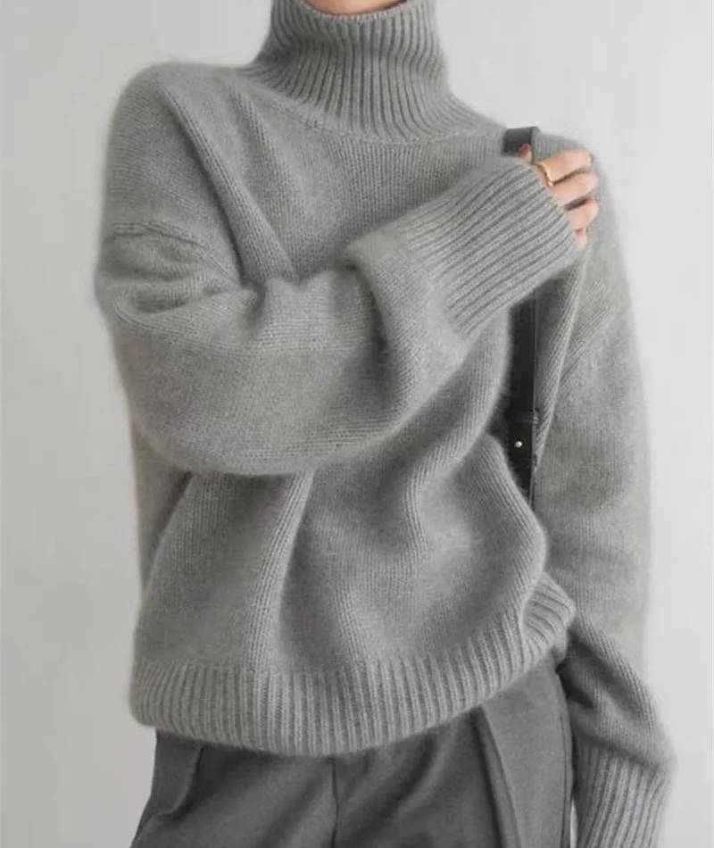 Turtleneck Sweater with Stretch Knit and Full Wrist Coverage, Loose Fit