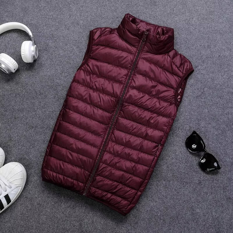 Packable Down Vest with Stand Up Collar and Three Pockets, Wind Resistant