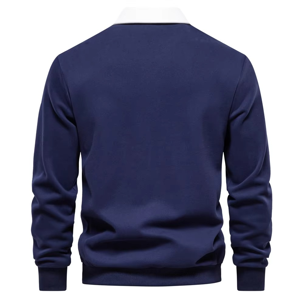 Men's Long Sleeve Polo Shirt with Three Button Neckline and Ribbed Cuffs