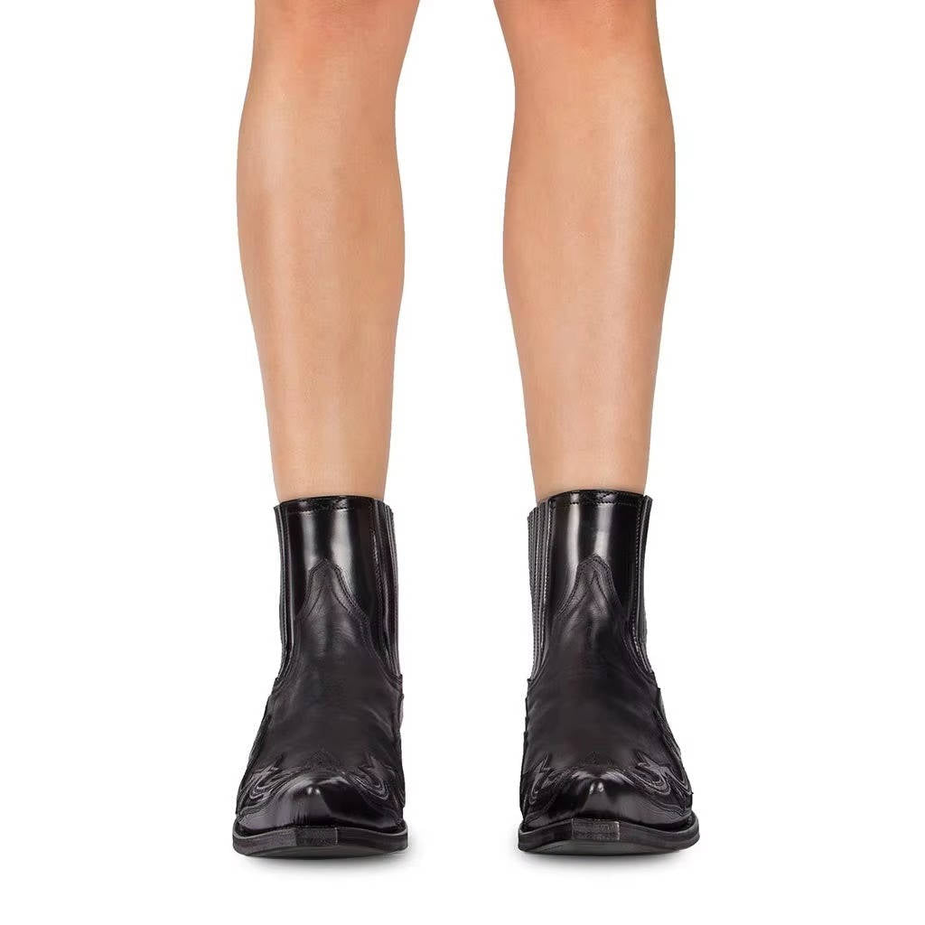 Women's Pointed Toe Western Boots with Embroidered Shaft and Rubber Grip Sole