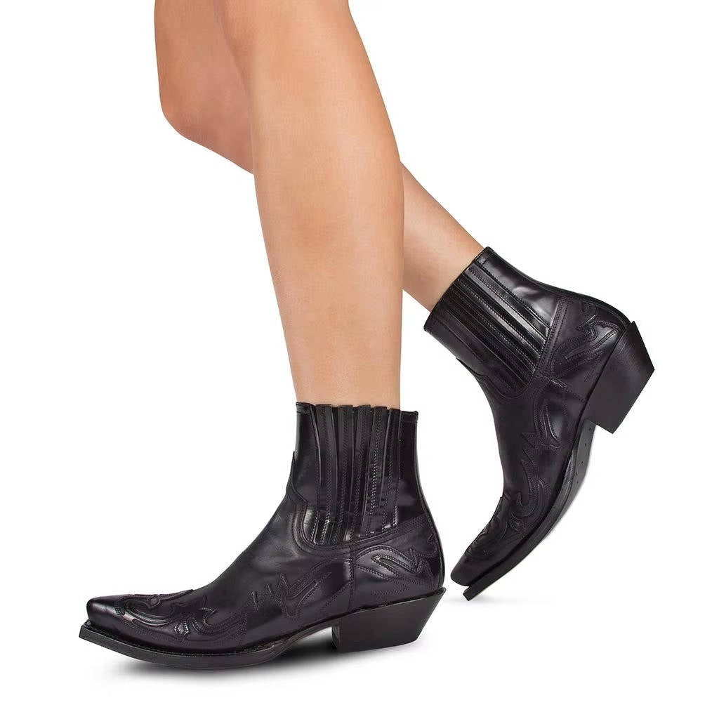 Women's Pointed Toe Western Boots with Embroidered Shaft and Rubber Grip Sole