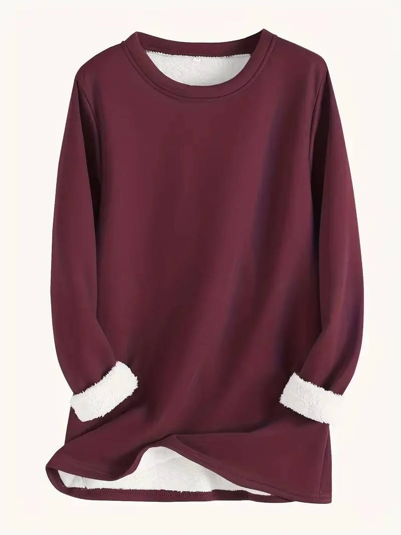 Two Piece Fleece Lined Sweatsuit with Crewneck Top and Drawstring Pants