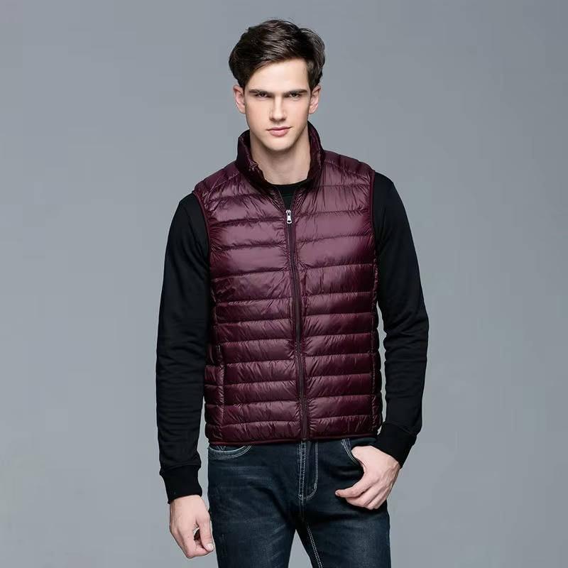 Packable Down Vest with Stand Up Collar and Three Pockets, Wind Resistant
