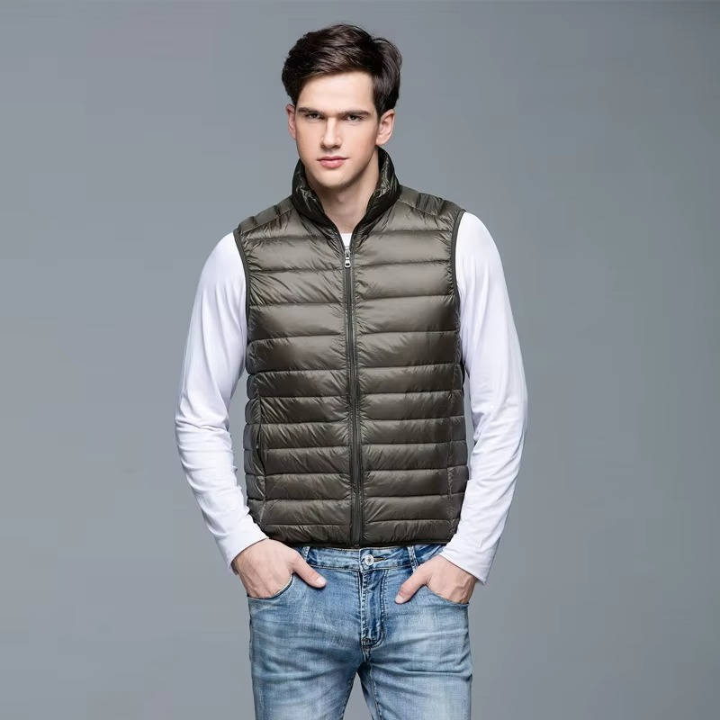 Packable Down Vest with Stand Up Collar and Three Pockets, Wind Resistant