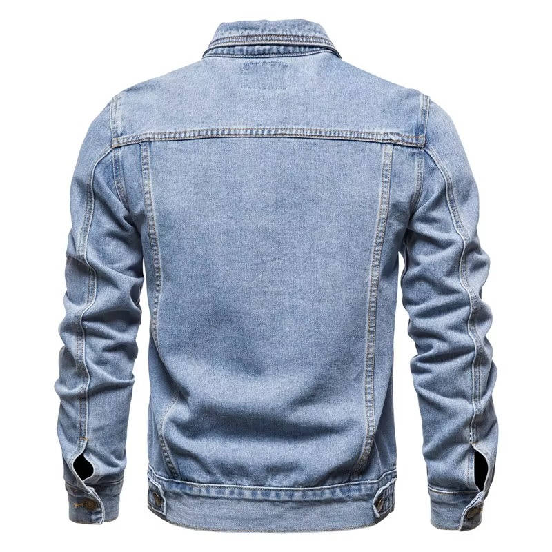 Men's Cotton Polyester Denim Jacket with Four Pockets and Turn Down Collar