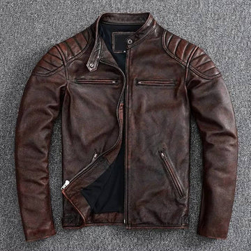 Motorcycle Jacket with Quilted Heat-Trapping Design and Adjustable Snap Collar, Four Pockets
