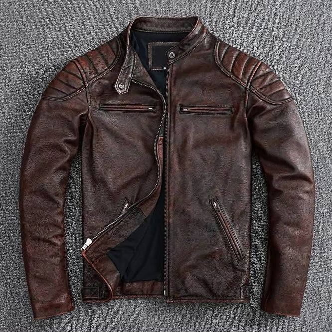 Motorcycle Jacket with Quilted Heat-Trapping Design and Adjustable Snap Collar, Four Pockets