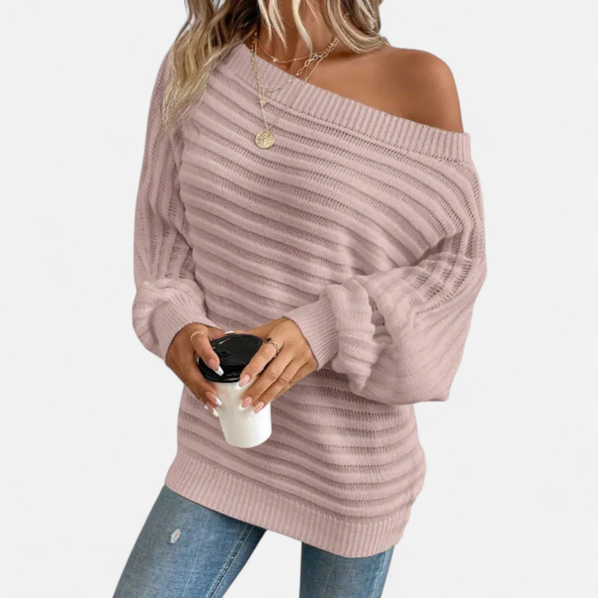 Women’s Elegant Off Shoulder Sweater with Relaxed Silhouette