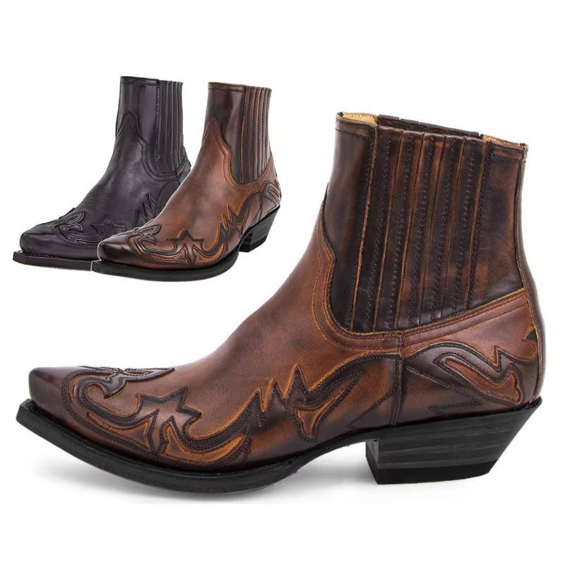 Women's Pointed Toe Western Boots with Embroidered Shaft and Rubber Grip Sole