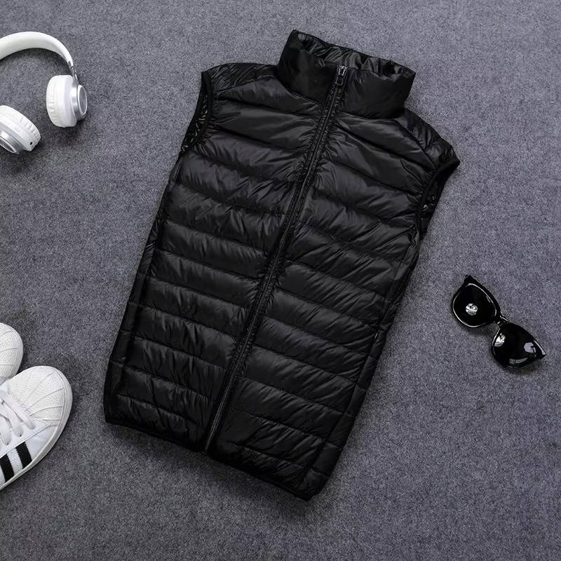 Packable Down Vest with Stand Up Collar and Three Pockets, Wind Resistant